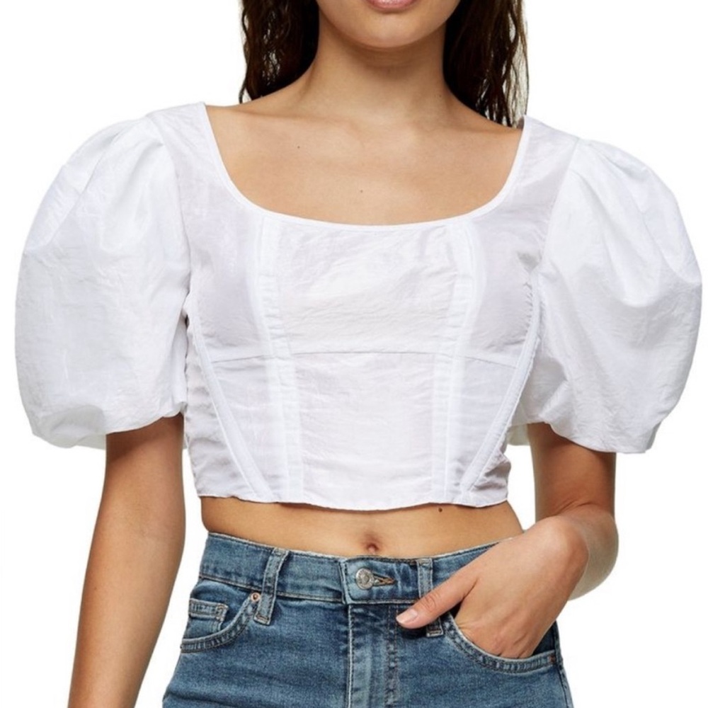 Topshop Taffeta Puff Sleeve Crop Top